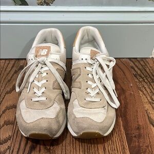 New Balance Tan and White Sneakers